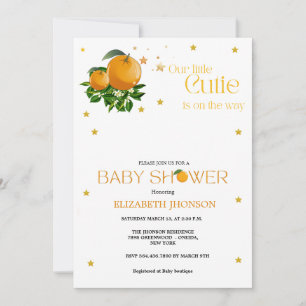 Whimsical oranje Little cutie neutrale baby shower Aankondiging