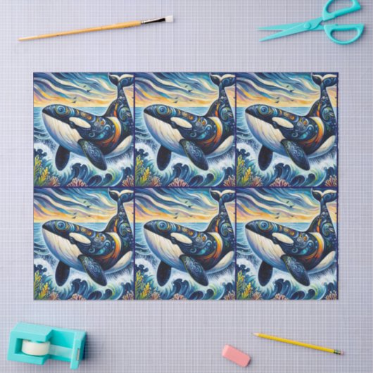 Whimsical Orca Whale Beach Coastal Decoupage Tissuepapier (Craft)