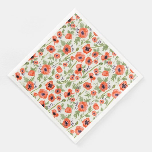 Whimsical Oriental Poppy Pattern Servet (Hoek)
