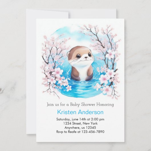 Whimsical Otter Blue Bliss Boy Baby shower Kaart (Voorkant)