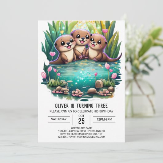 Whimsical Otter Invitation Anniversaire (Debout devant)