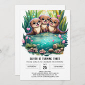 Whimsical Otter Invitation Anniversaire (Devant / Derrière)