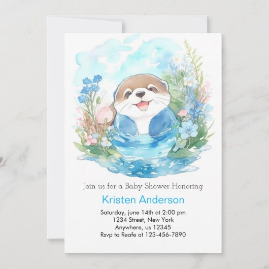 Whimsical Otter Waterverf Boy Baby shower Kaart (Voorkant)