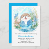 Whimsical Otter Waterverf Boy Baby shower Kaart (Voorkant / Achterkant)