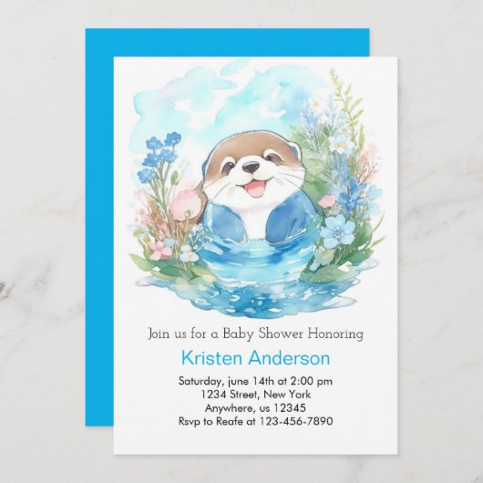 Whimsical Otter Waterverf Boy Baby shower Kaart (Voorkant / Achterkant)