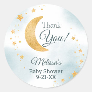 Whimsical Over the Moon Dank Je Baby Shower Ronde Sticker