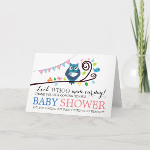 Whimsical Owl Baby shower Dank u Bedankkaart