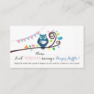 Whimsical Owl Baby shower Luier Raffle Ticket Informatiekaartje