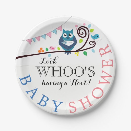 Whimsical Owl Baby shower Papieren Bordje (Voorkant)
