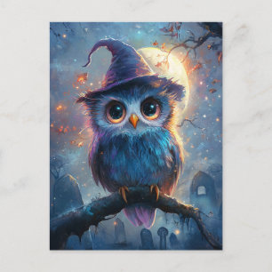 Whimsical Owl in het Pet van de heks met volle maa Briefkaart