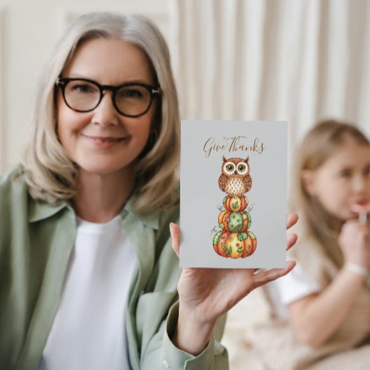 Whimsical Owl & Patchwork Pumpkins Kaart