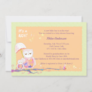 Whimsical Owls Baby Boy Shower Kaart