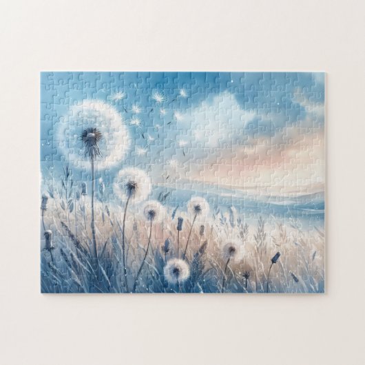 Whimsical Paardenbloem Fluff in de wind Legpuzzel (Horizontaal)