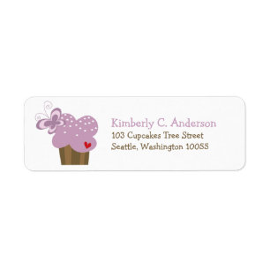 Whimsical Paars Cupcake Butterfly Girl Birthday Etiket