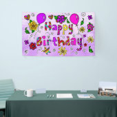 Whimsical Paars en Roze Happy Birthday Girl's Ba Spandoek (Beurs)