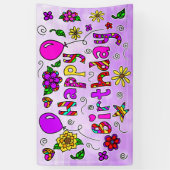 Whimsical Paars en Roze Happy Birthday Girl's Ba Spandoek (Verticaal)