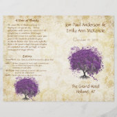 Whimsical Paars Heart Leaf Tree Wedding Programme (Voorkant)