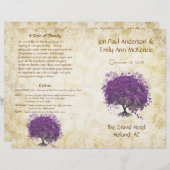 Whimsical Paars Heart Leaf Tree Wedding Programme (Voorkant / Achterkant)