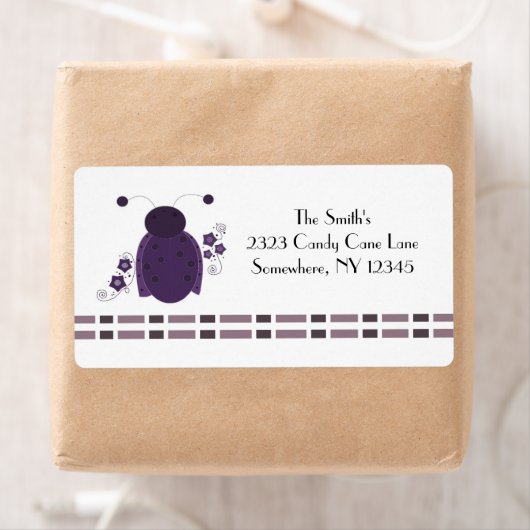 Whimsical Paars Ladybug Etiket (Insitu)