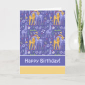 Whimsical Paarse Blauwgroen gele Giraffes Patroon Kaart (Voorkant)