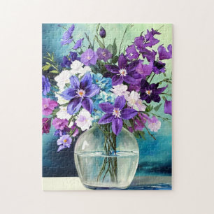 Whimsical paarse bloemen in een vaas legpuzzel