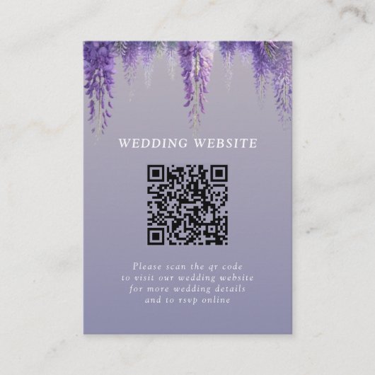 Whimsical Paarse Bloemen QR code Foto bruiloft Informatiekaartje (Voorkant)