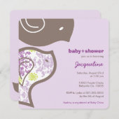 Whimsical Paarse Damask Chicks Baby shower Invite Kaart (Voorkant / Achterkant)