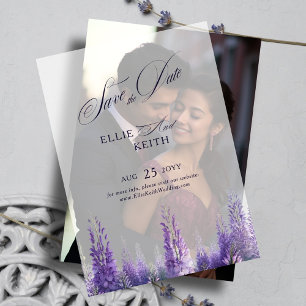 Whimsical Paarse Floral Wedding Save the Date Vellum Uitnodigingen