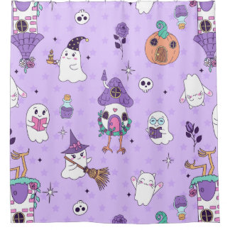 whimsical paarse halloween griezelige geest eng douchegordijn
