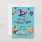 Whimsical Paarse Oranje Kinder Halloween Party Kaart (Voorkant)