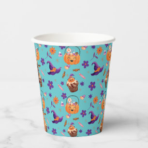 Whimsical Paarse Oranje Kinder Halloween Party Papieren Bekers