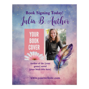 Whimsical Paarse Quill Book Signing Event Poster Perfect Poster