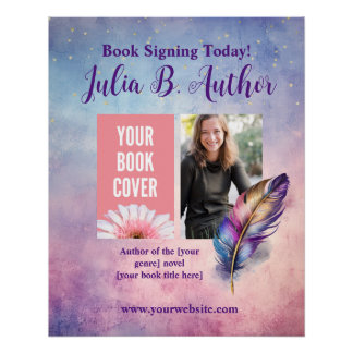 Whimsical Paarse Quill Book Signing Event Poster Perfect Poster