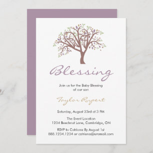 Whimsical Paarse Tree Baby Blessing Kaart