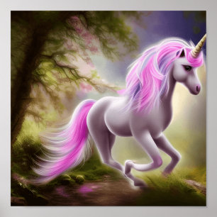 Whimsical Paarse Unicorn Poster