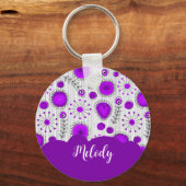 Whimsical paarse witte harten bloemen bloemige naa sleutelhanger (Voorkant)