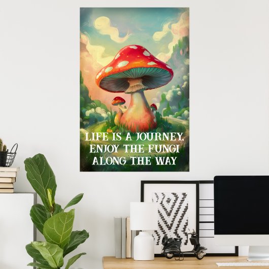 Whimsical paddenstoel met droomachtig landschap poster (Thuiskantoor)
