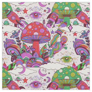 Whimsical paddenstoelen en raketschepen stof