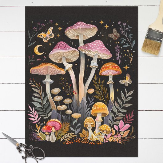 Whimsical Paddenstoelen Moten en Maan Decoupage Tissuepapier