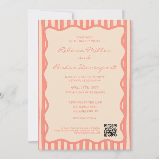 Whimsical Painted Pinstripes Wedding QR Code Kaart (Voorkant)