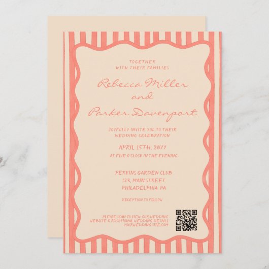 Whimsical Painted Pinstripes Wedding QR Code Kaart (Voorkant / Achterkant)