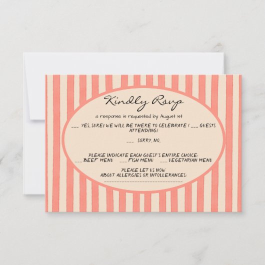Whimsical Painted Pinstripes Wedding RSVP Card Kaart (Voorkant)