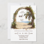 Whimsical Palm Tree Tropical Boho Beach Bruiloft Kaart (Voorkant)