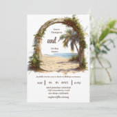 Whimsical Palm Tree Tropical Boho Beach Bruiloft Kaart (Staand voorkant)