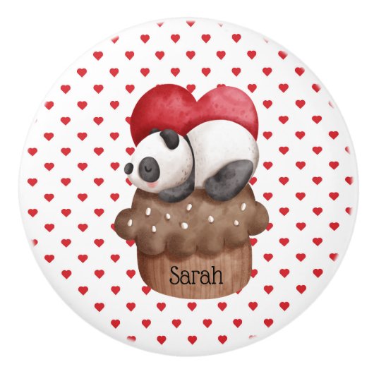 Whimsical Panda Beer op een cupcake monogram Keramische Knop (Voorkant)