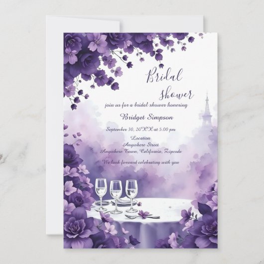 Whimsical Parijs & Paarse Bloemen vrijgezellenfees Kaart (Voorkant)