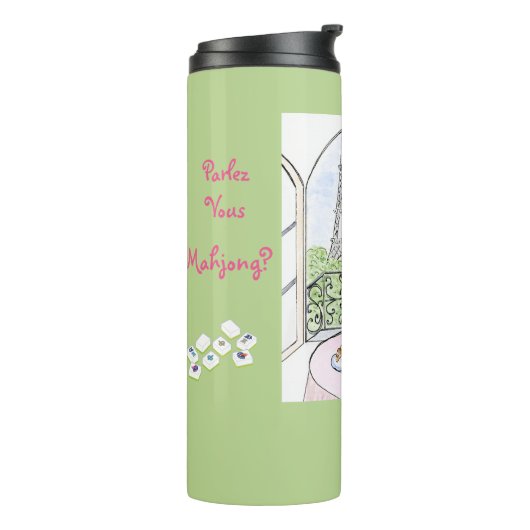 Whimsical Paris and Eiffel Tower Parley MAHJONG Thermosbeker (Gedraaid links)