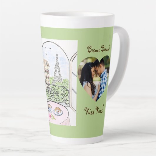 Whimsical Paris Eiffel Tower Bisou Kiss PHOTO Latte Mok (Rechterhoek)
