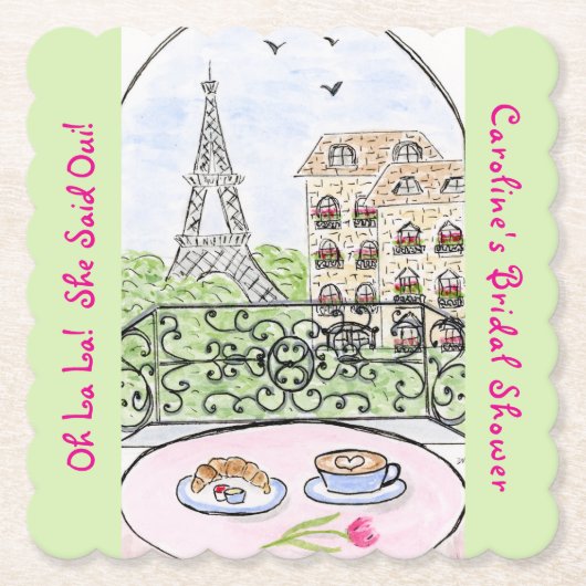 Whimsical Paris Eiffel Tower BRIDAL SHOWER  Kartonnen Onderzetters (Voorkant)