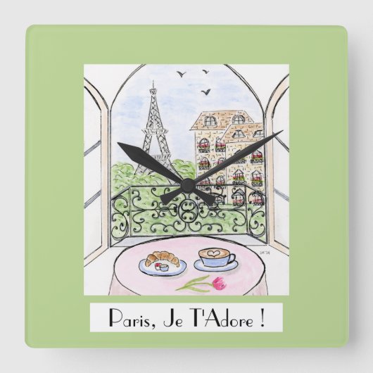 Whimsical Paris Eiffel Tower I Adore You! Vierkante Klok (Voorkant)